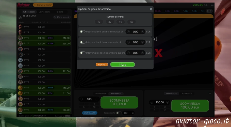 Aviator gioco automatico