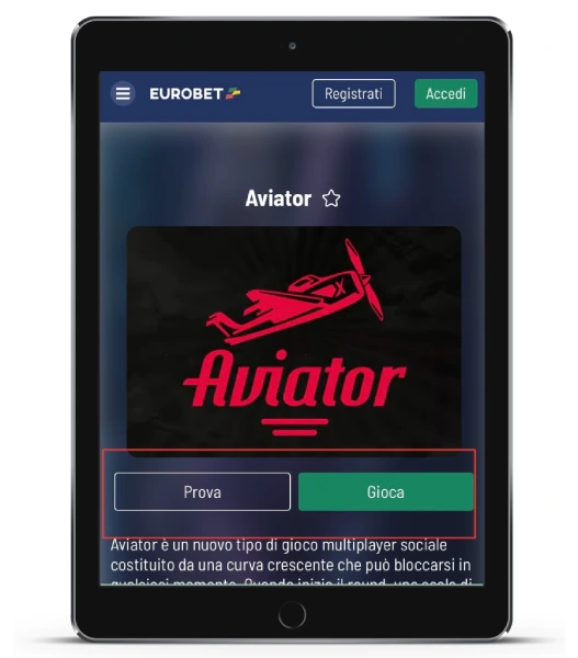 Eurobet modalità Aviator demo