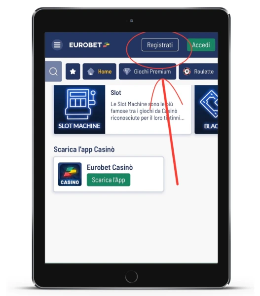 Eurobet pulsante di iscrizione