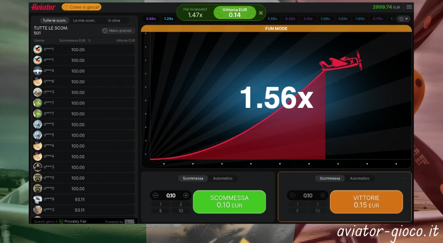 Giocare al gioco Aviator