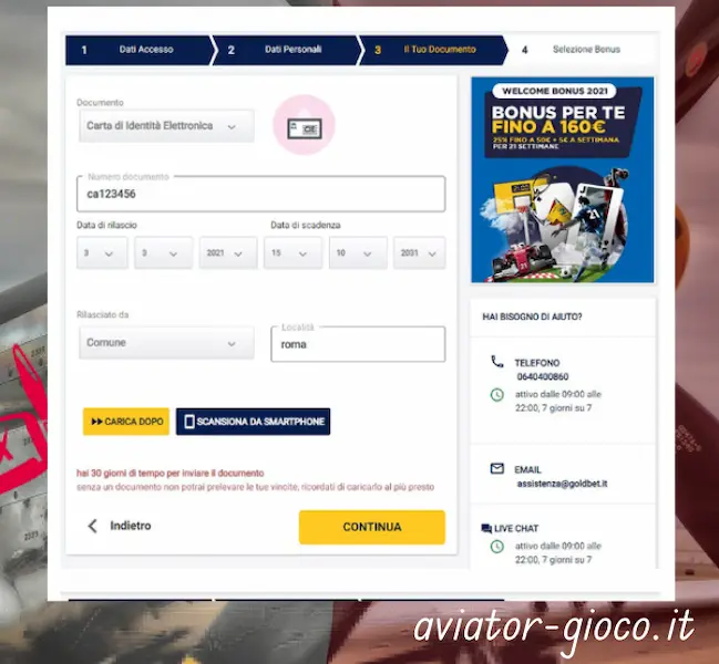 Aviator Goldbet Registrati dati di accesso