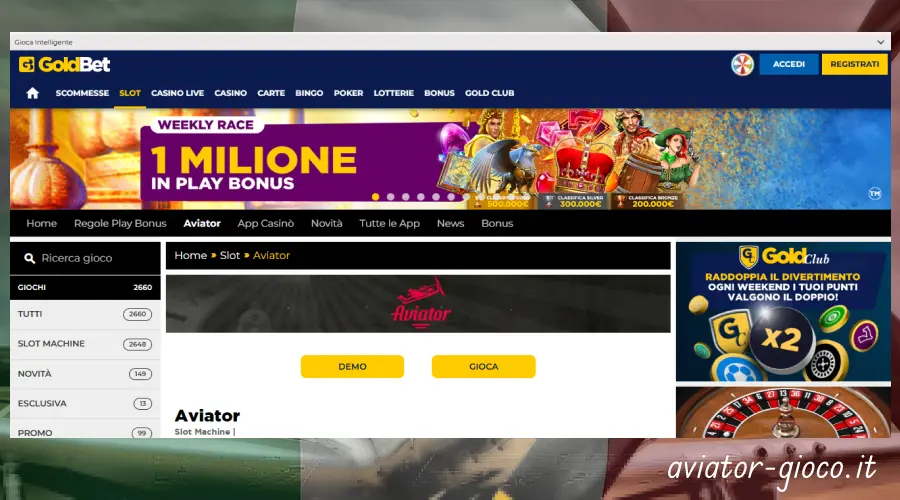 Goldbet Aviator versione demo